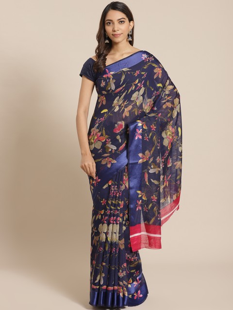 

Mitera Navy Blue & Beige Floral Printed Saree