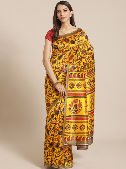 

Mitera Yellow & Navy Blue Printed Saree