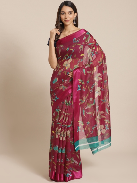 

Mitera Burgundy & Beige Floral Printed Saree