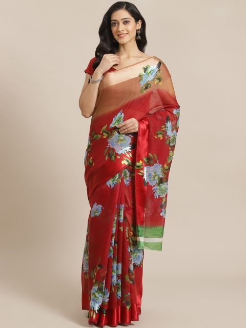 

Mitera Maroon & Blue Floral Print Saree