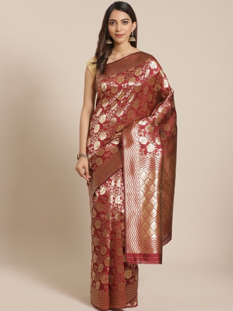 

Mitera Maroon & Golden Silk Blend Woven Design Banarasi Saree
