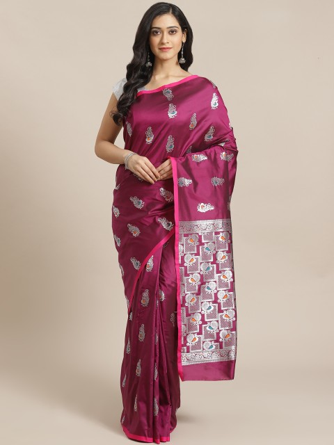

Mitera Burgundy & Silver Woven Design Banarasi Saree