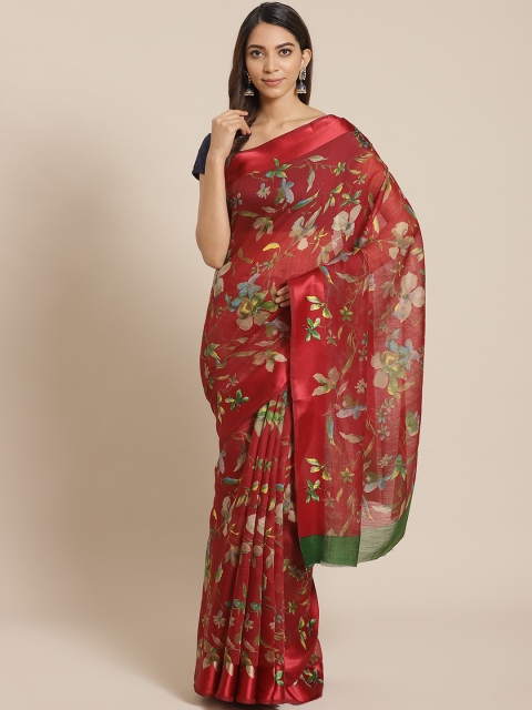 

Mitera Maroon & Beige Floral Printed Saree