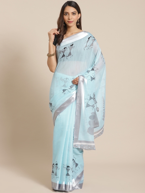 

Mitera Blue & Grey Warli Print Saree