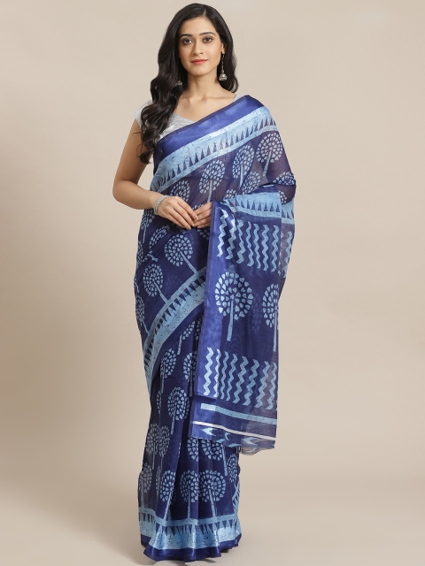 

Mitera Navy Blue Geometric Printed Saree