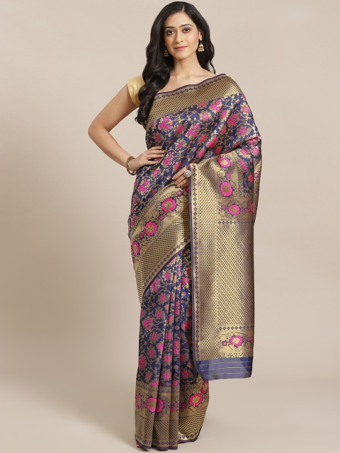 

Mitera Navy Blue & Golden Woven Design Banarasi Saree