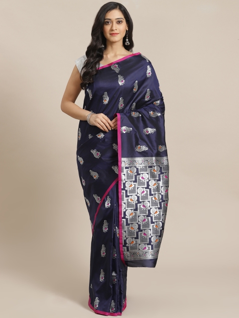 

Mitera Navy Blue & Silver Woven Design Banarasi Saree