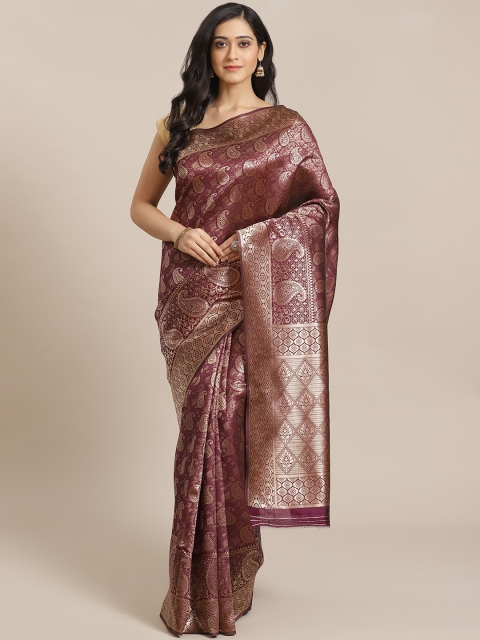 

Mitera Burgundy & Golden Zari Woven Design Banarasi Saree