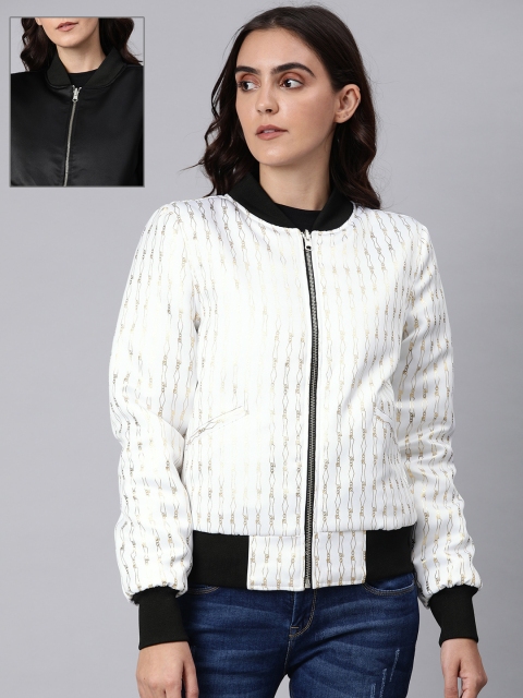 

Budweiser Streetwear Co Women White Printed Reversible Satin Bomber Jacket