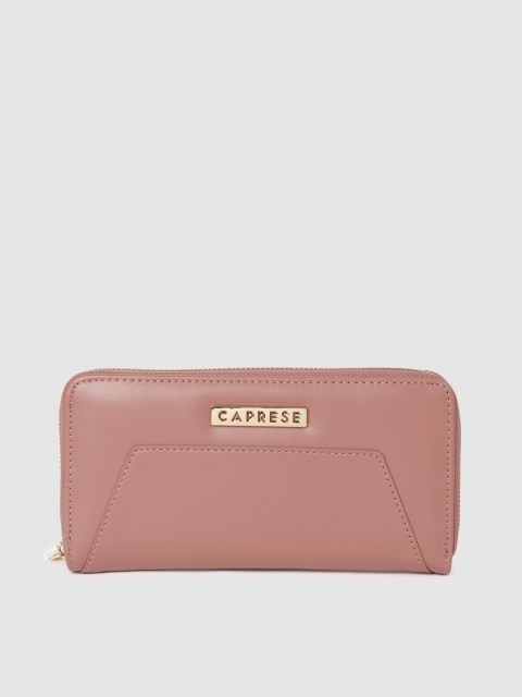 

Caprese Women Pink Solid Zip Around Wallet