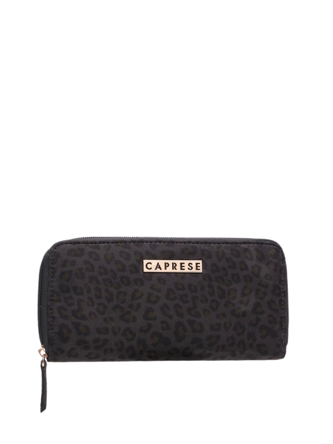 

Caprese Women Charcoal Grey & Black Animal Print DENVER Zip Around Wallet