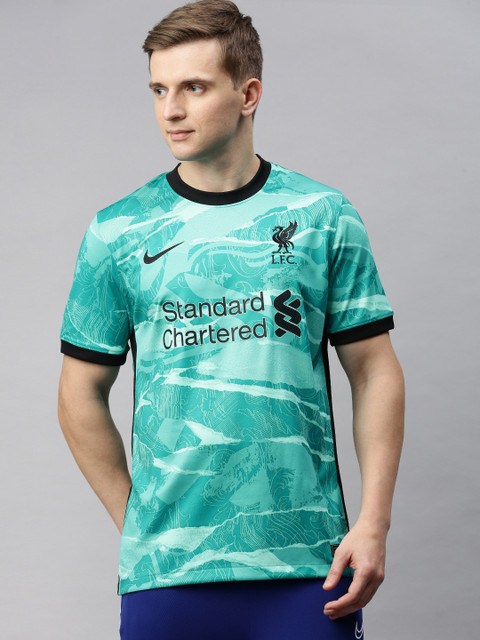 

Nike Men Turquoise Blue Abstract Printed Round Neck Football T-shirt