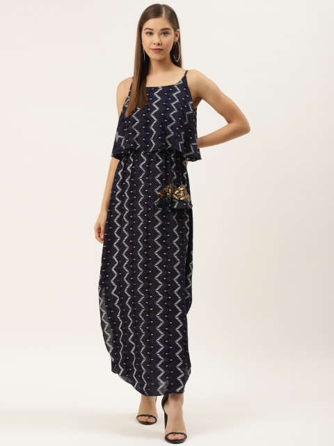 

MABISH by Sonal Jain Women Navy Blue & White Printed Maxi Dress