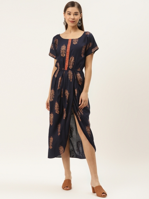 

MABISH by Sonal Jain Women Navy Blue & Golden Printed A-Line Dress