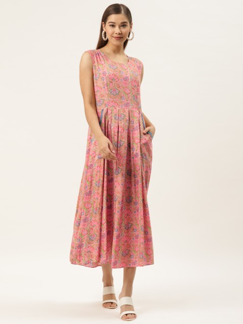 

MABISH by Sonal Jain Women Peach-Coloured & Blue Printed A-Line Dress