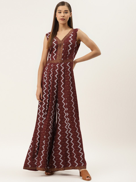 

MABISH by Sonal Jain Women Maroon & White Printed Panelled Basic Jumpsuit