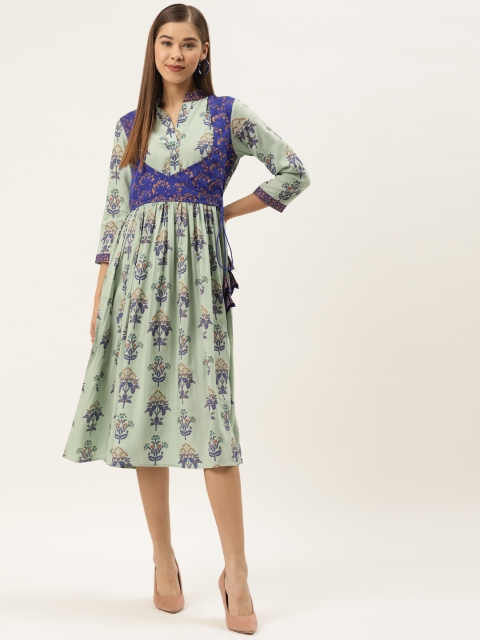 

MABISH by Sonal Jain Women Sea Green & Blue Printed A-Line Dress
