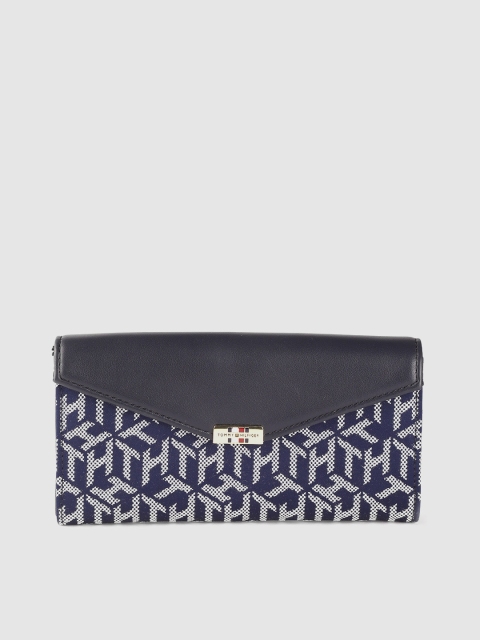 

Tommy Hilfiger Women Navy Blue & White Brand Logo Woven Design Envelope Wallet