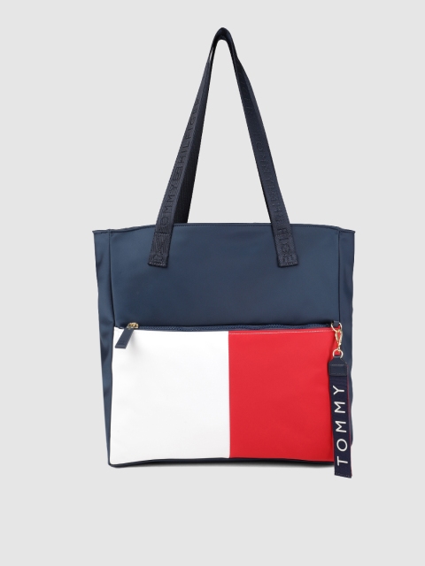 

Tommy Hilfiger Navy Blue & White Colourblocked Tote Bag