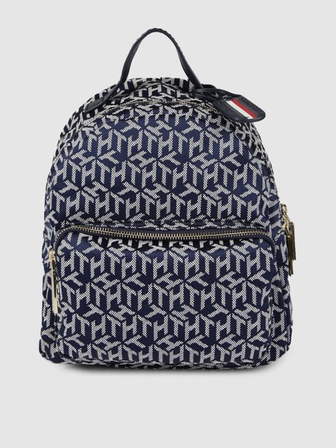 

Tommy Hilfiger Women Navy Blue & Grey Typography Backpack