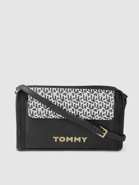 

Tommy Hilfiger Black & White Solid Structured Sling Bag with Printed Detail