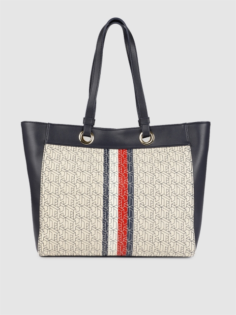 

Tommy Hilfiger Navy Blue & Beige Printed Shoulder Bag