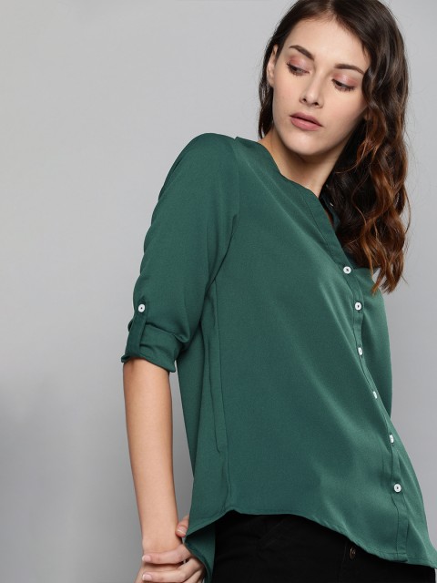 

Harvard Women Green Regular Fit Solid Roll-Up Sleeves Casual Shirt