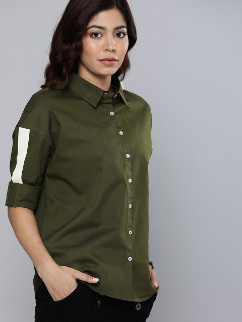 

Harvard Women Olive Green Regular Fit Solid Casual Shirt