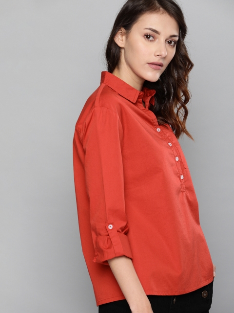 

Harvard Women Red Regular Fit Solid Half Placket Casual Shirt