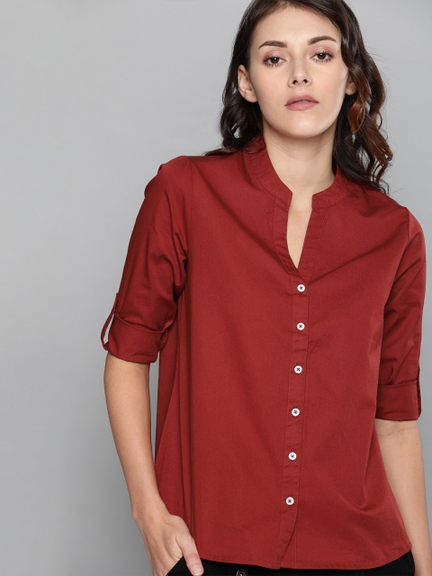 

Harvard Women Maroon Regular Fit Solid Roll-Up Sleeves Casual Shirt