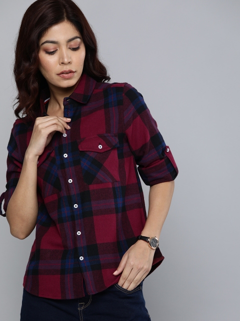 

Harvard Women Pink & Blue Regular Fit Checked Casual Shirt