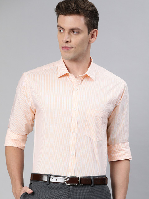 

Park Avenue Men Orange & White Slim Fit Striped Formal Shirt