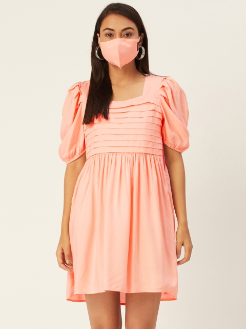 

DIVA WALK EXCLUSIVE Women Peach-Coloured Solid A-Line Dress