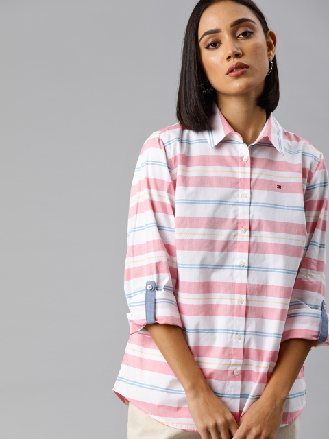 

Tommy Hilfiger Women White & Pink Relaxed Regular Fit Striped Casual Shirt