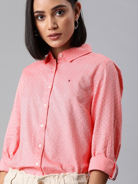 

Tommy Hilfiger Women Pink Regular Fit Self Design Casual Shirt