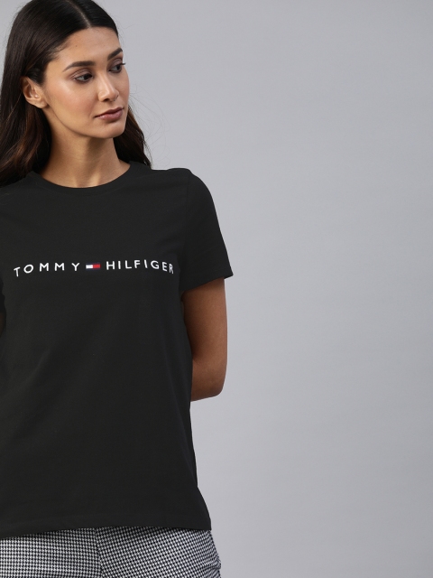 

Tommy Hilfiger Women Black Embroidered Round Neck T-shirt