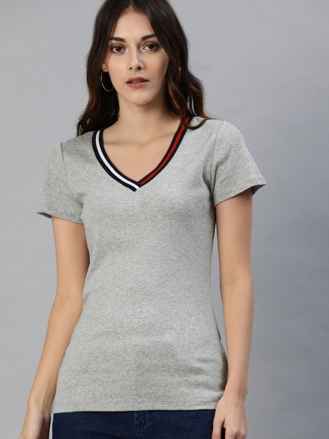 

Tommy Hilfiger Women Grey Solid V-Neck T-shirt
