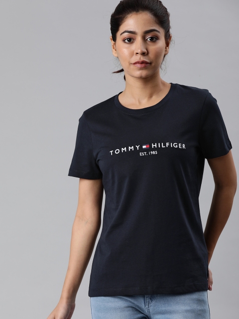 

Tommy Hilfiger Women Navy Blue Embroidered Round Neck T-shirt