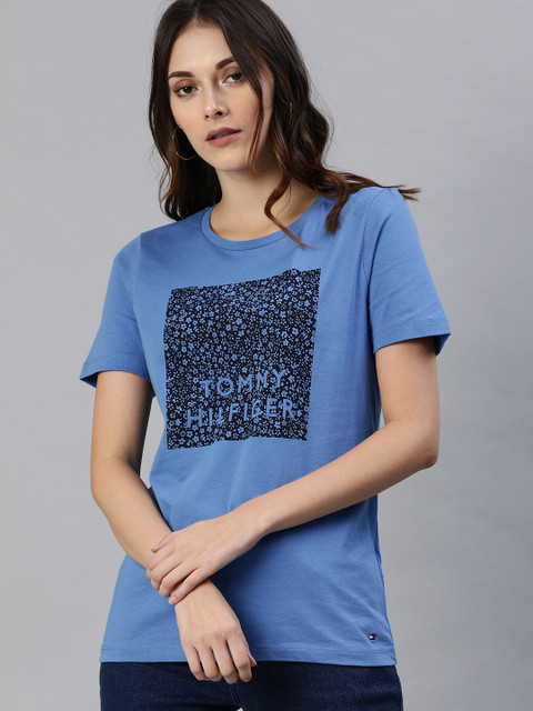 

Tommy Hilfiger Women Blue Floral Printed Polo Collar T-shirt