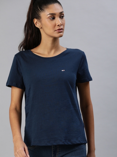 

Tommy Hilfiger Women Navy Blue Slim Fit Solid Round Neck T-shirt