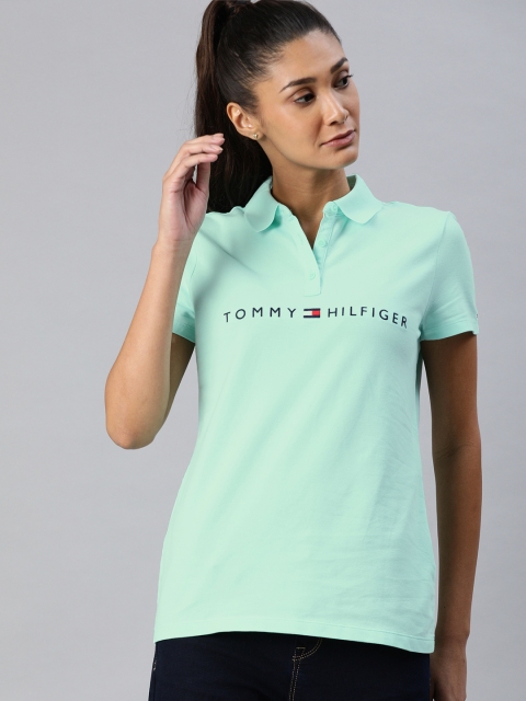 

Tommy Hilfiger Women Sea Green Classic Fit Printed Polo Collar T-shirt