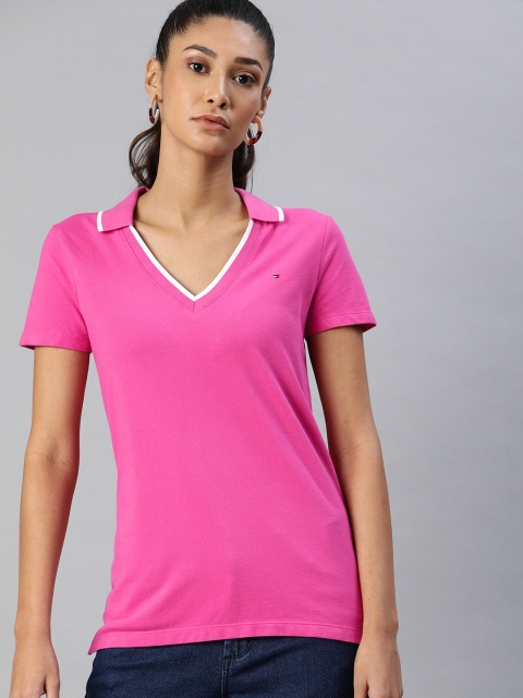 

Tommy Hilfiger Women Pink Solid Polo Collar T-shirt
