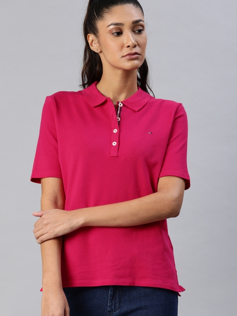 

Tommy Hilfiger Women Magenta Pink Solid Polo Collar T-shirt