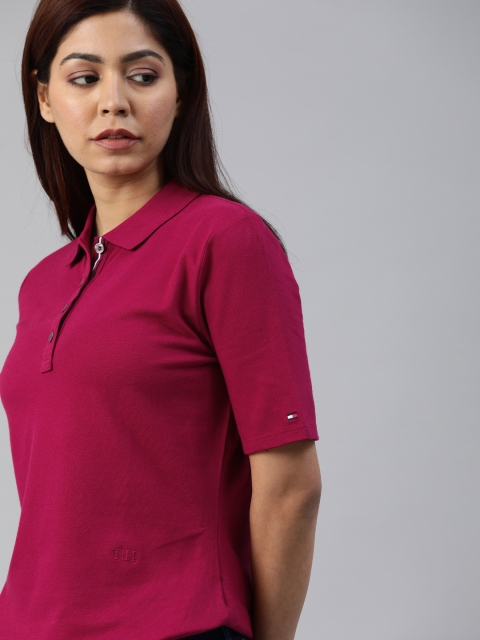 

Tommy Hilfiger Women Burgundy Solid Polo Collar T-shirt