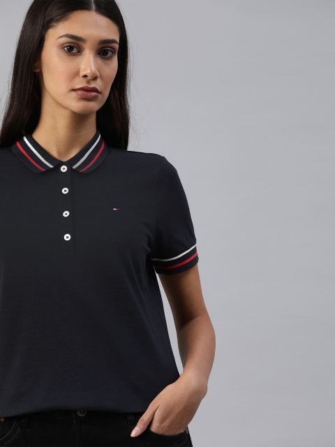 

Tommy Hilfiger Women Navy Blue Solid Polo Collar T-shirt