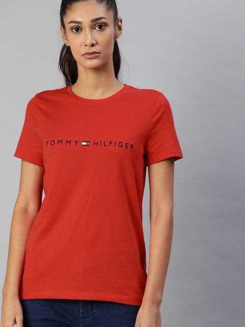 

Tommy Hilfiger Women Red Embroidered Round Neck T-shirt