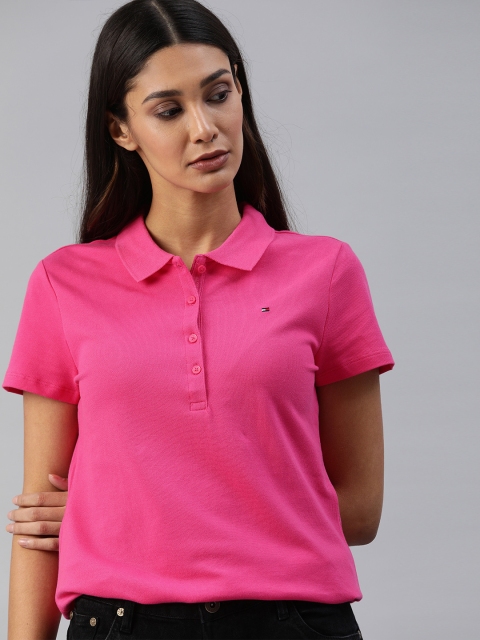 

Tommy Hilfiger Women Pink Solid Classic Fit Polo Collar T-shirt