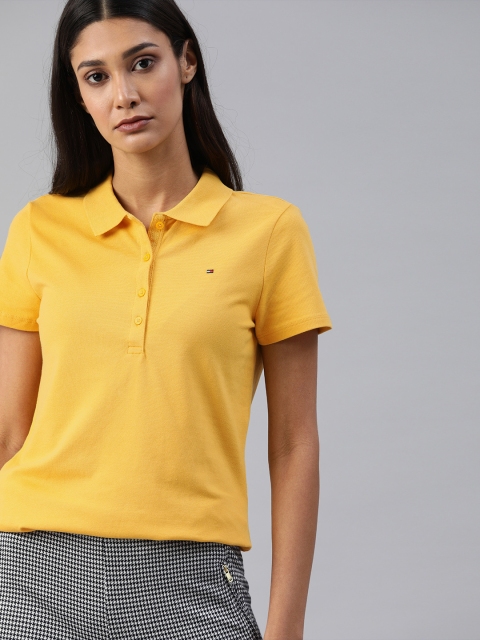 

Tommy Hilfiger Women Mustard Yellow Solid Polo Collar T-shirt