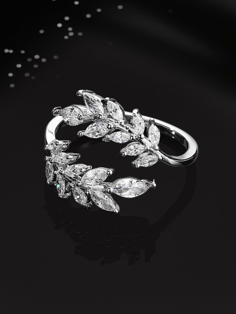 

Rubans Silver-Plated Handcrafted AD Stone Studded Leaf Ring