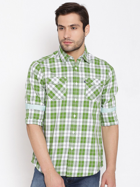 

American Swan Green Checked Smart Fit Casual Shirt